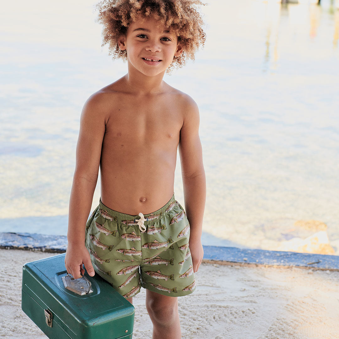 Baby & Boys Olive Rainbow Trout Swim Trunk