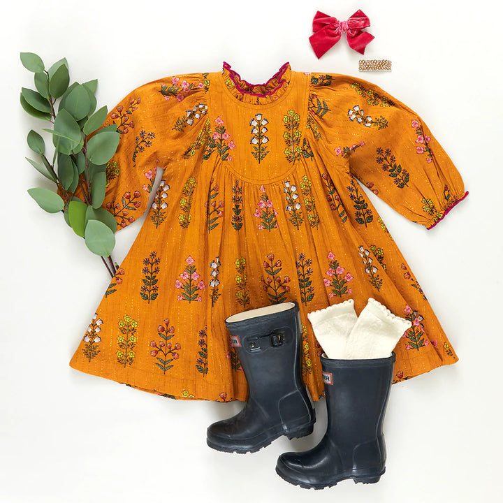 Gold Field Floral Girls Brayden Dress