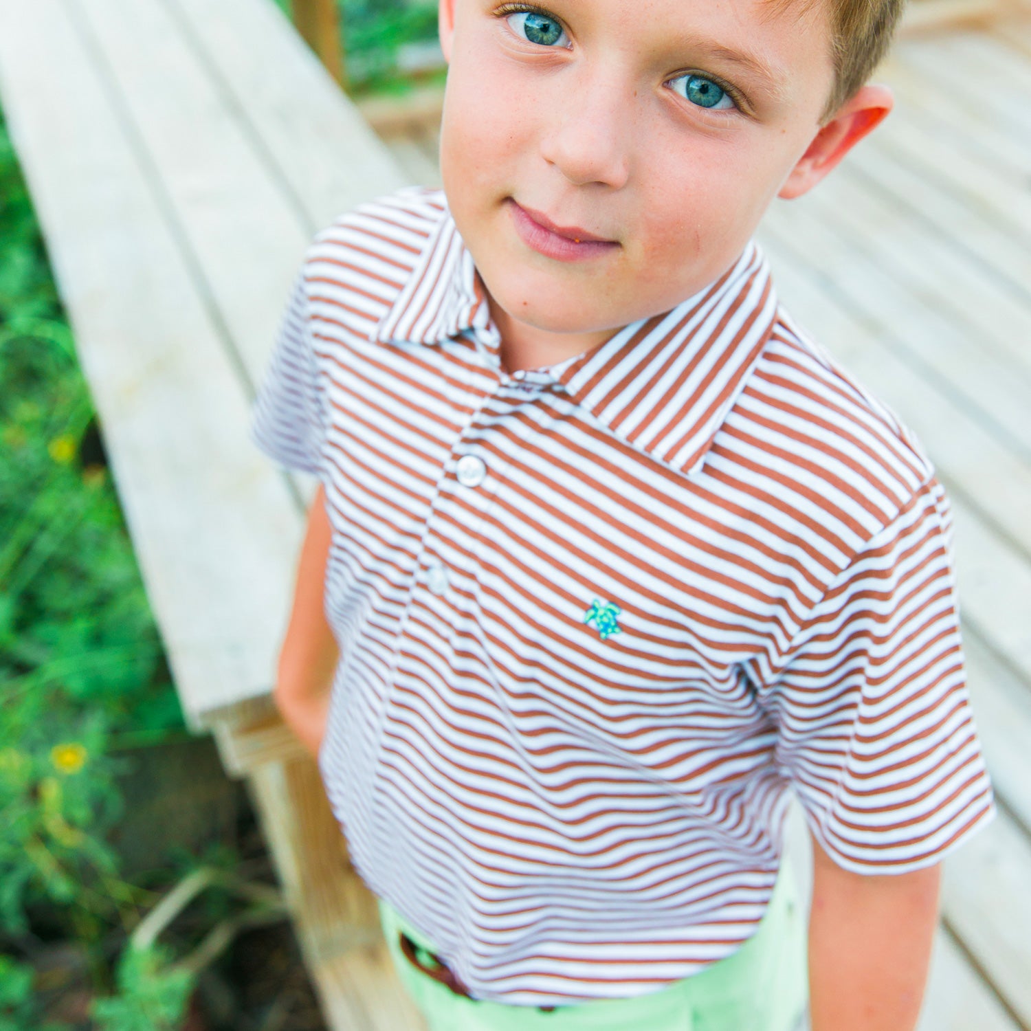 Bailey Boys - Brown & White Stripe Short Sleeve Polo - K&K's Giving Tree - kkgivingtree