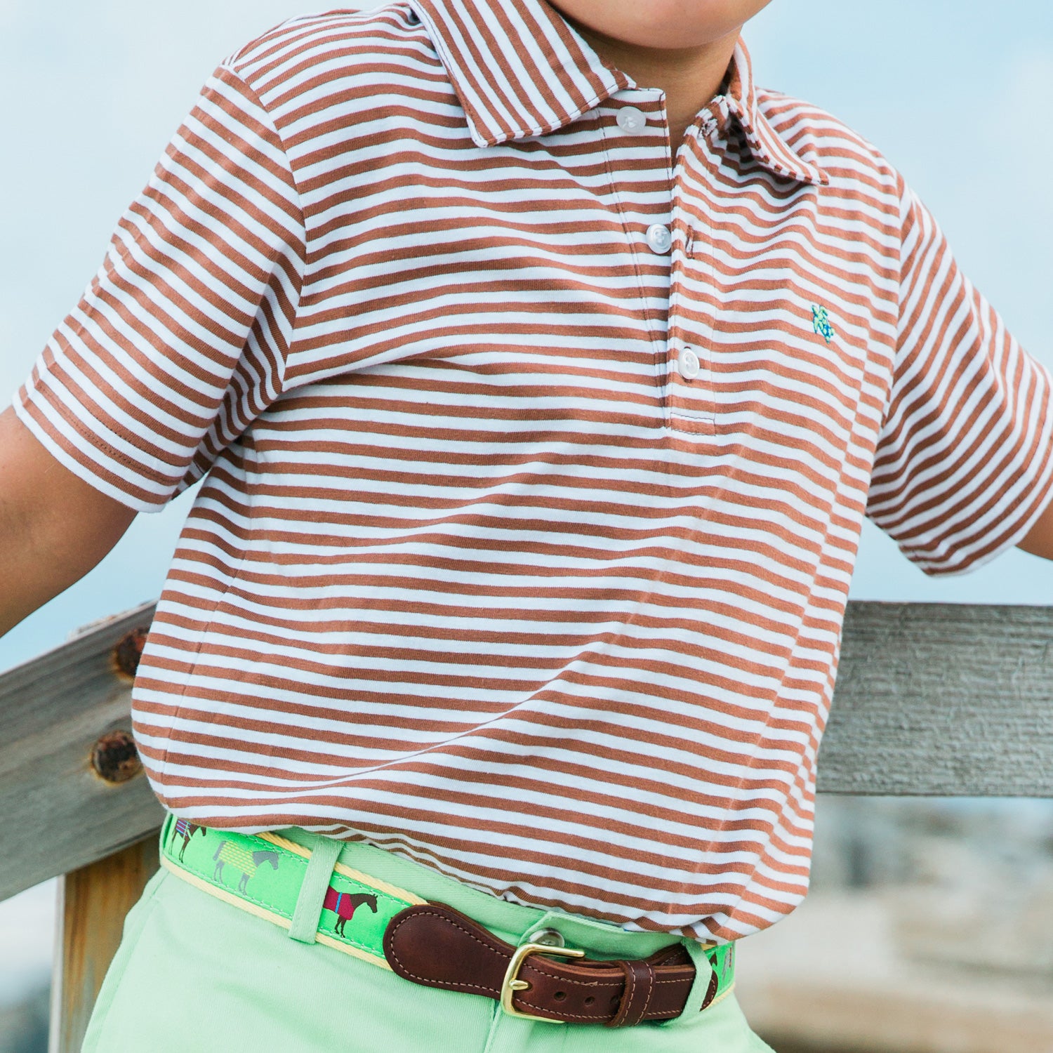 Bailey Boys - Brown & White Stripe Short Sleeve Polo - K&K's Giving Tree - kkgivingtree