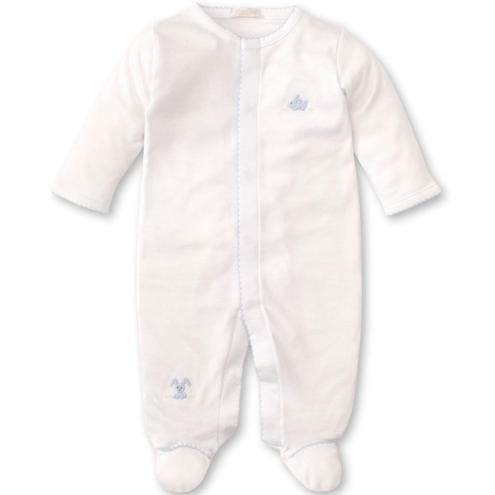 Premiere Cottontails White Footie With Blue Bunny Embroidery