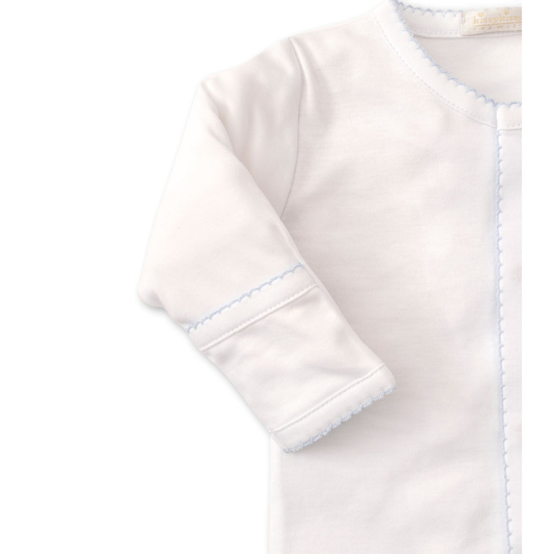 Premiere Cottontails White Footie With Blue Bunny Embroidery
