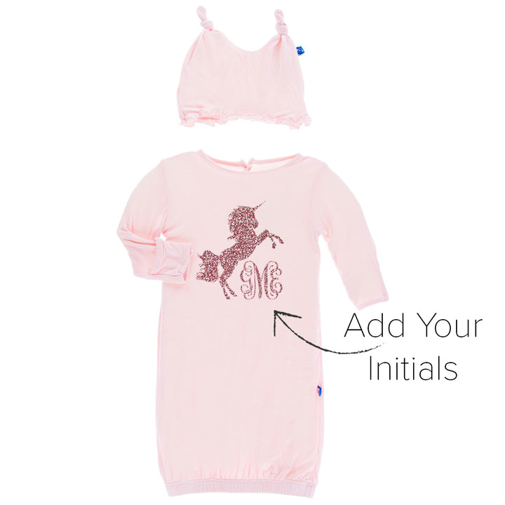 Macaroon Layette Gown & Ruffle Knot Hat Set