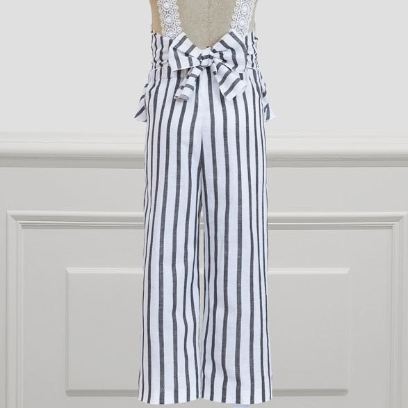Denim & White Striped Linen Jumpsuit