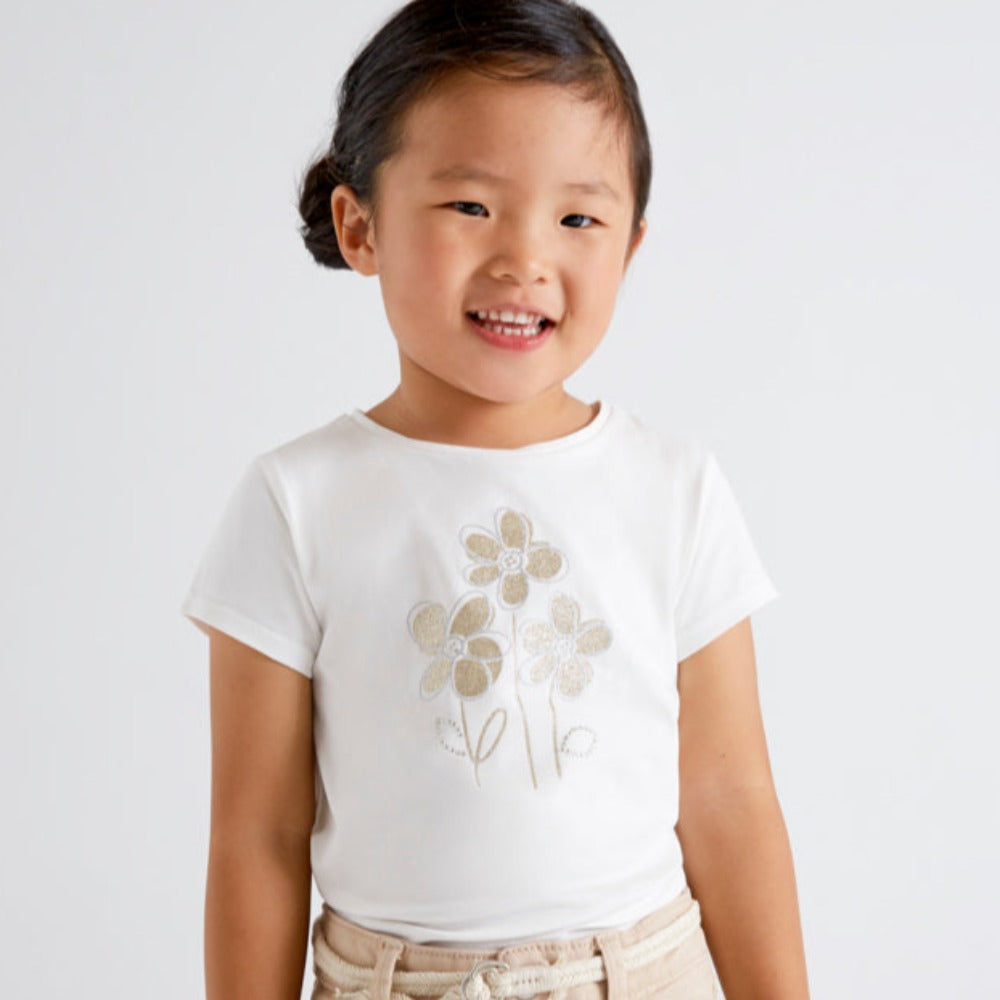 Natural White Short Sleeve Floral T-Shirt