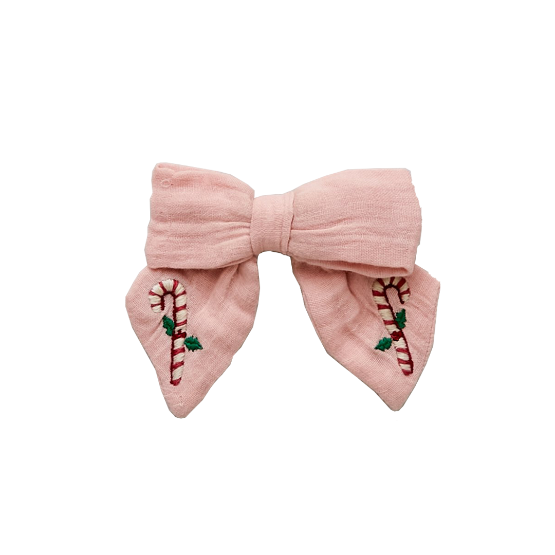 Strawberry Cream With Candy Cane Embroidery Holiday Bow
