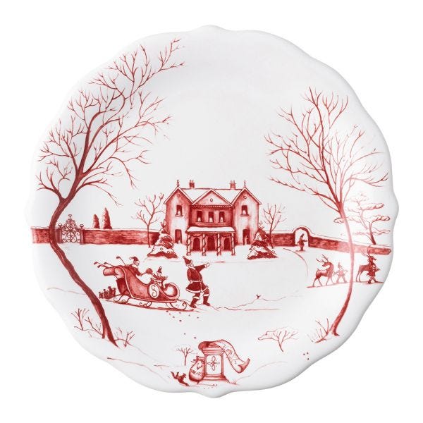 Country Estate Winter Frolic "Mr. & Mrs. Claus" Ruby Party Plates - Set/4