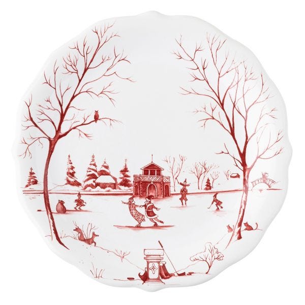 Country Estate Winter Frolic "Mr. & Mrs. Claus" Ruby Party Plates - Set/4