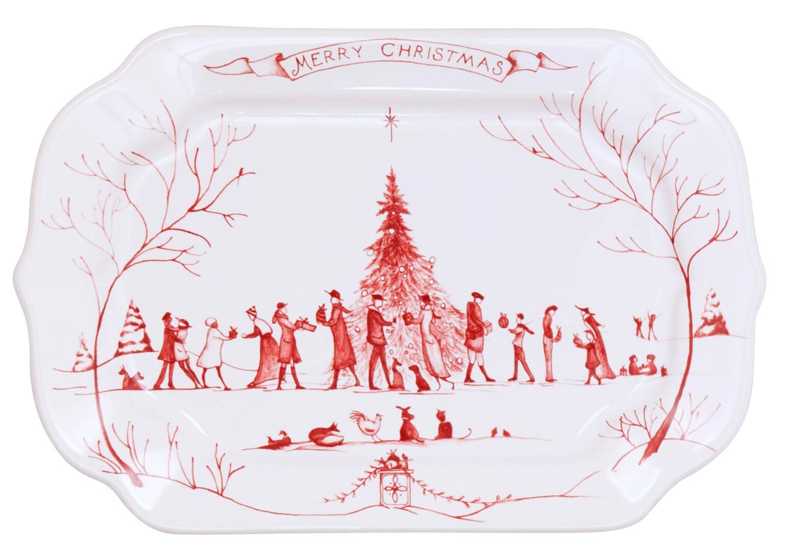 Country Estate Winter Frolic Ruby Gift Tray Merry Christmas