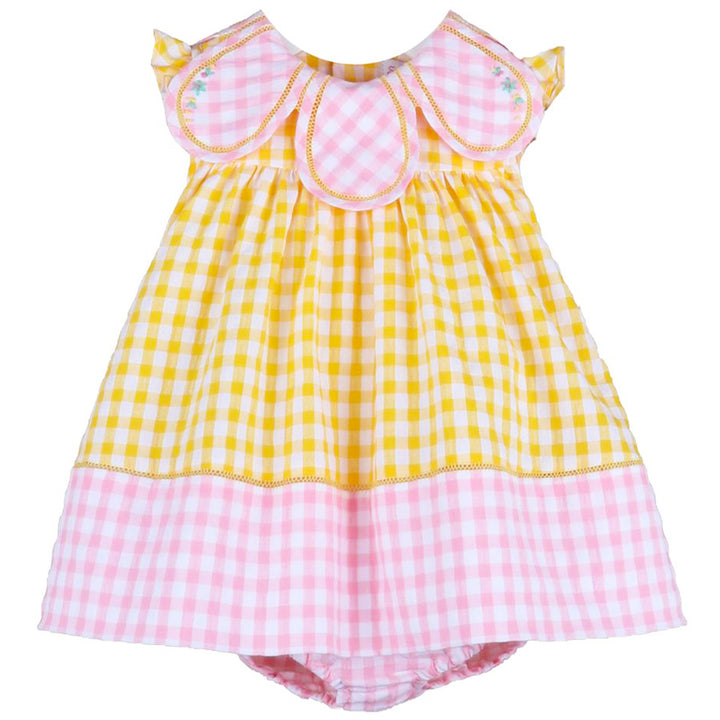 Sunny Chicks Pink &amp; Yellow Gingham Petal Dress