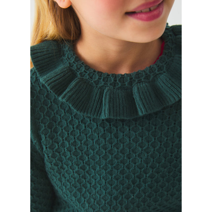 Forest Green Ruffled Collared Sweater