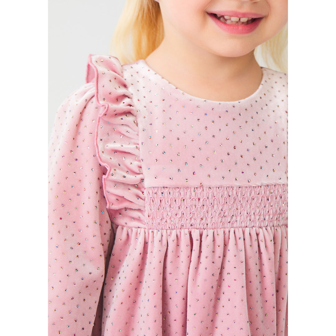 Pink Glitter Polka-Dot Velvet Dress