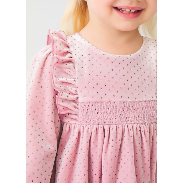 Pink Glitter Polka-Dot Velvet Dress