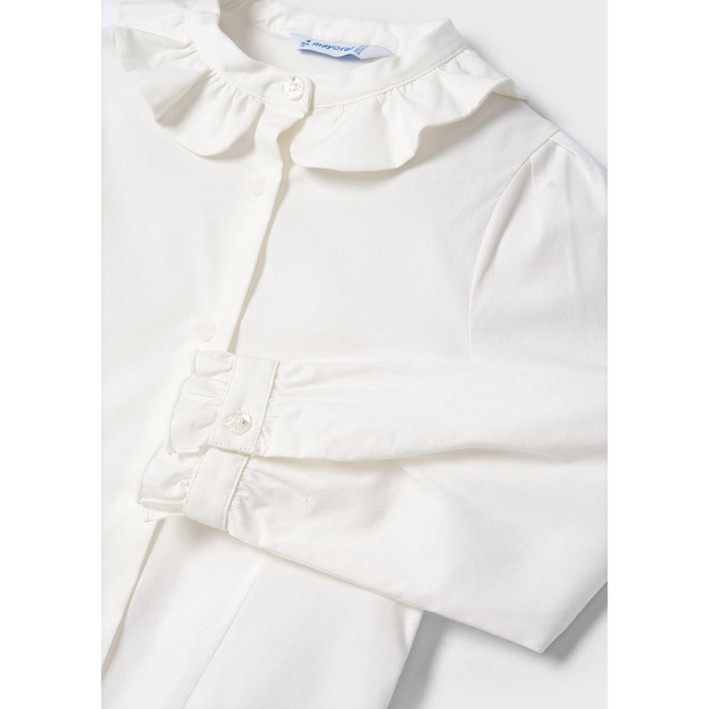 Natural White Poplin Long Sleeve Blouse