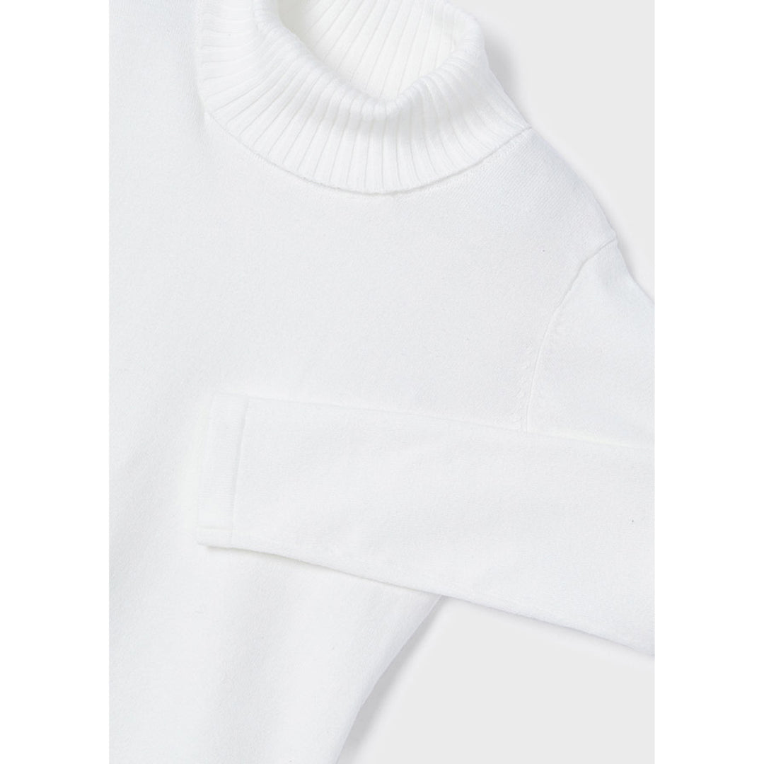 Ecofriends White Jersey Knit Round Collar Turtleneck Sweater