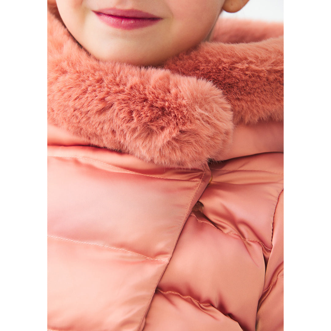 Blush Satin Coat With Faux Fur Trim