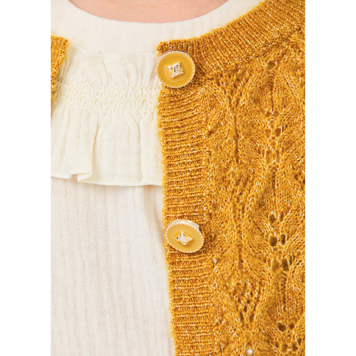 Mustard Yellow Openwork Knit Cardigan