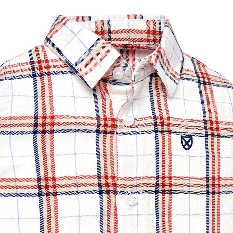 Cherry & Navy Plaid Button Down Shirt