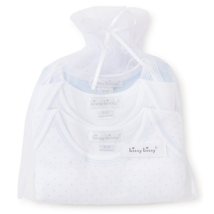Blue Polka Dot Short Sleeve Onesies - Set of 3