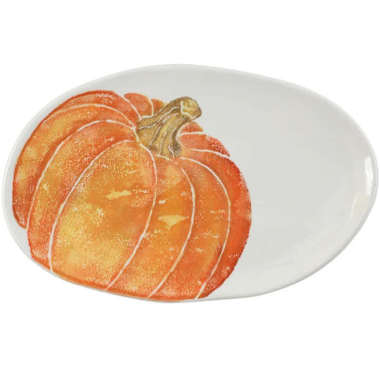 Pumpkins Small Oval Platter w/ Pumpkin