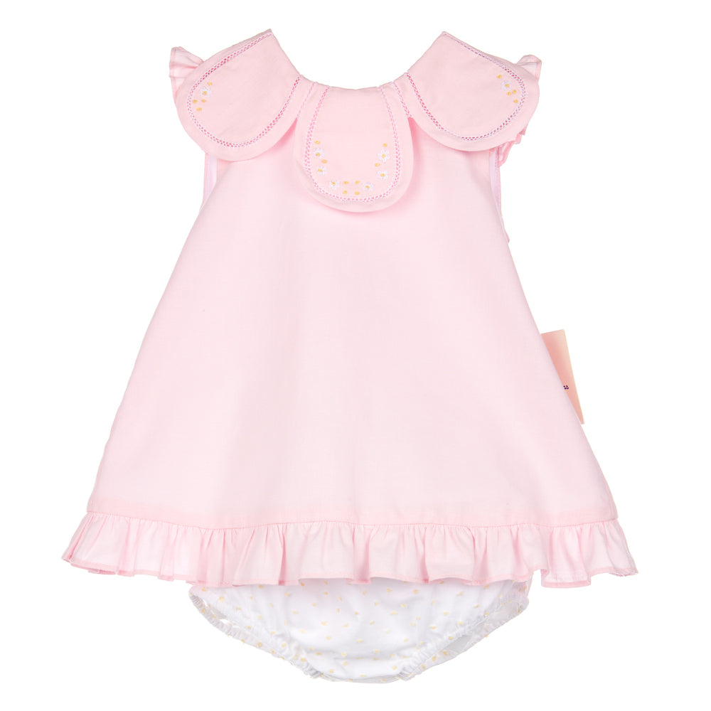 Pink Daisy Petal Collar Open Back Bow Dress With Bloomers