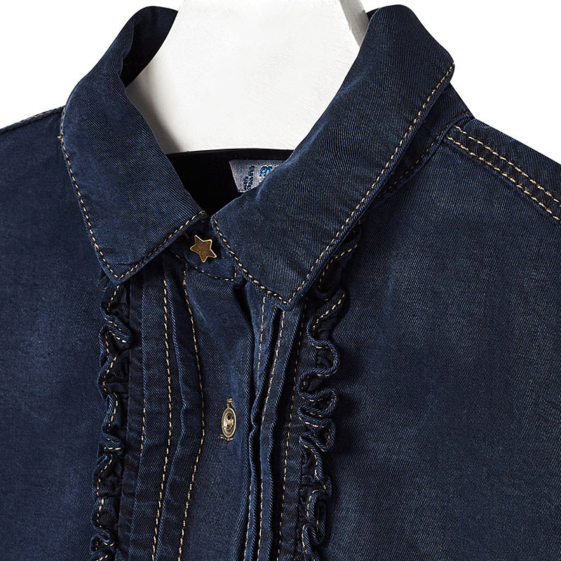 Mayoral Ultra Soft Dark Denim Ruffle Blouse