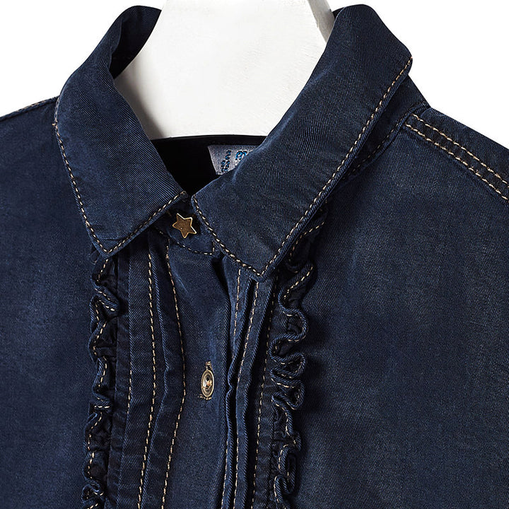 Mayoral Ultra Soft Dark Denim Ruffle Blouse