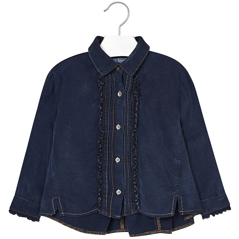 Mayoral Ultra Soft Dark Denim Ruffle Blouse