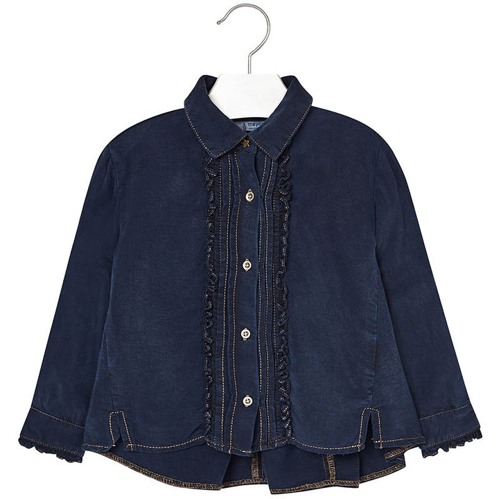 Mayoral Ultra Soft Dark Denim Ruffle Blouse