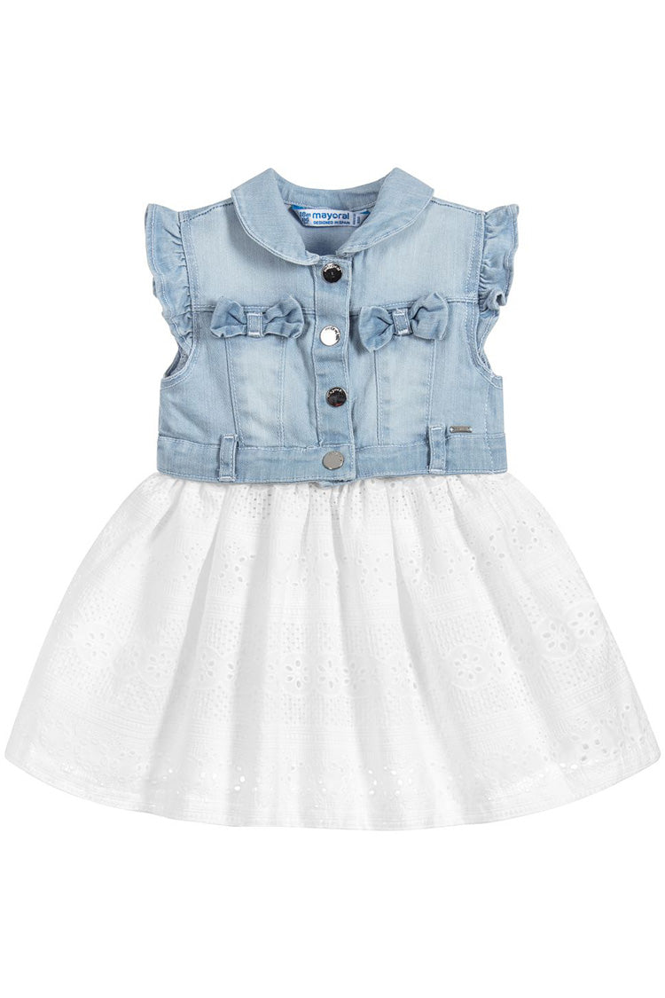 Mayoral - Denim Eyelet Dress - Denim mix dress for baby girl - kkgivingtree - K&K's Giving Tree