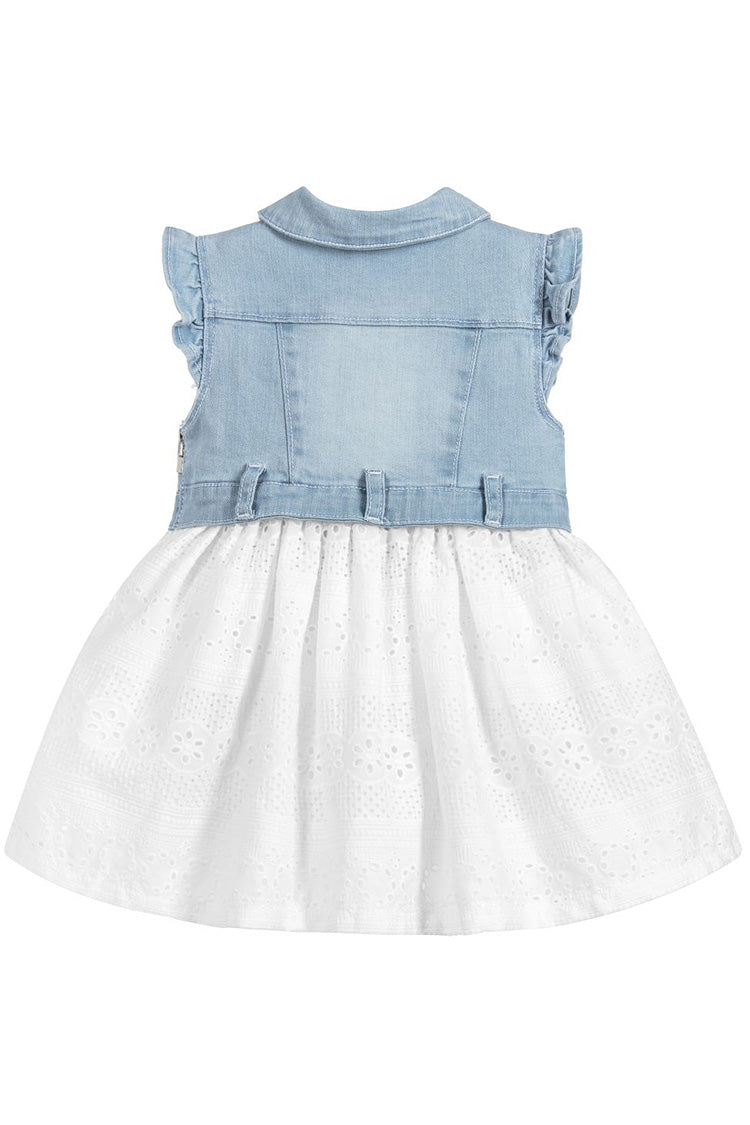 Mayoral - Denim Eyelet Lace Dress - Denim mix dress for baby girl - kkgivingtree - K&K's Giving Tree
