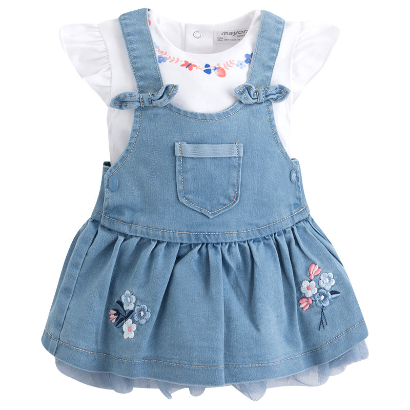 Top & Denim with Tulle Skirt Overalls Set