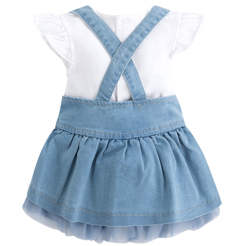 Top & Denim with Tulle Skirt Overalls Set
