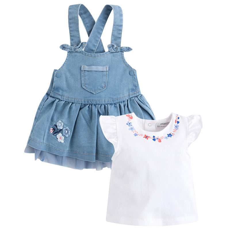 Top & Denim with Tulle Skirt Overalls Set
