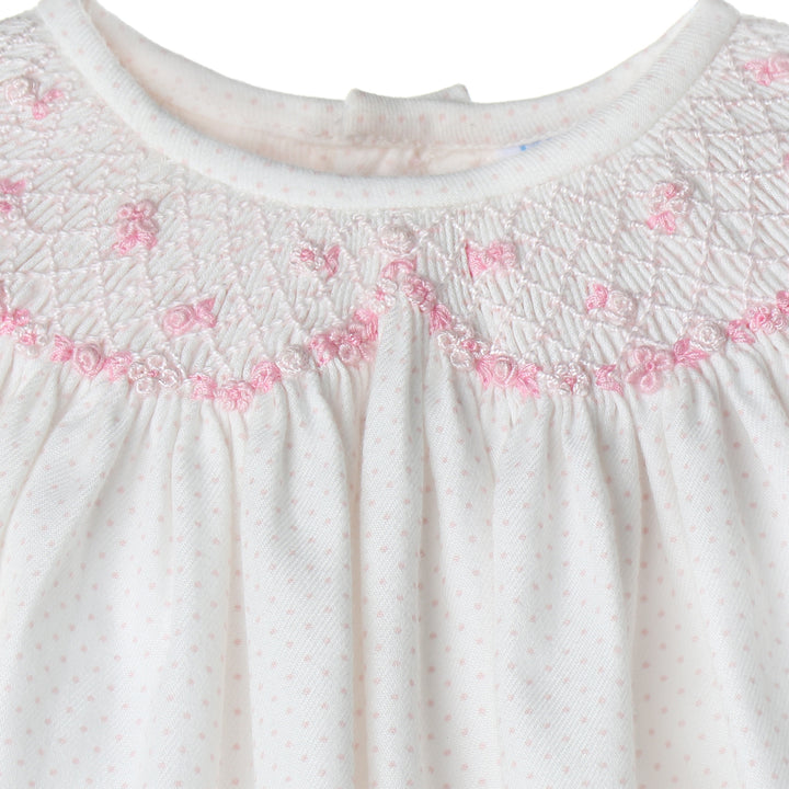 Smocked Pink Dot Bishop Dress With Bloomers