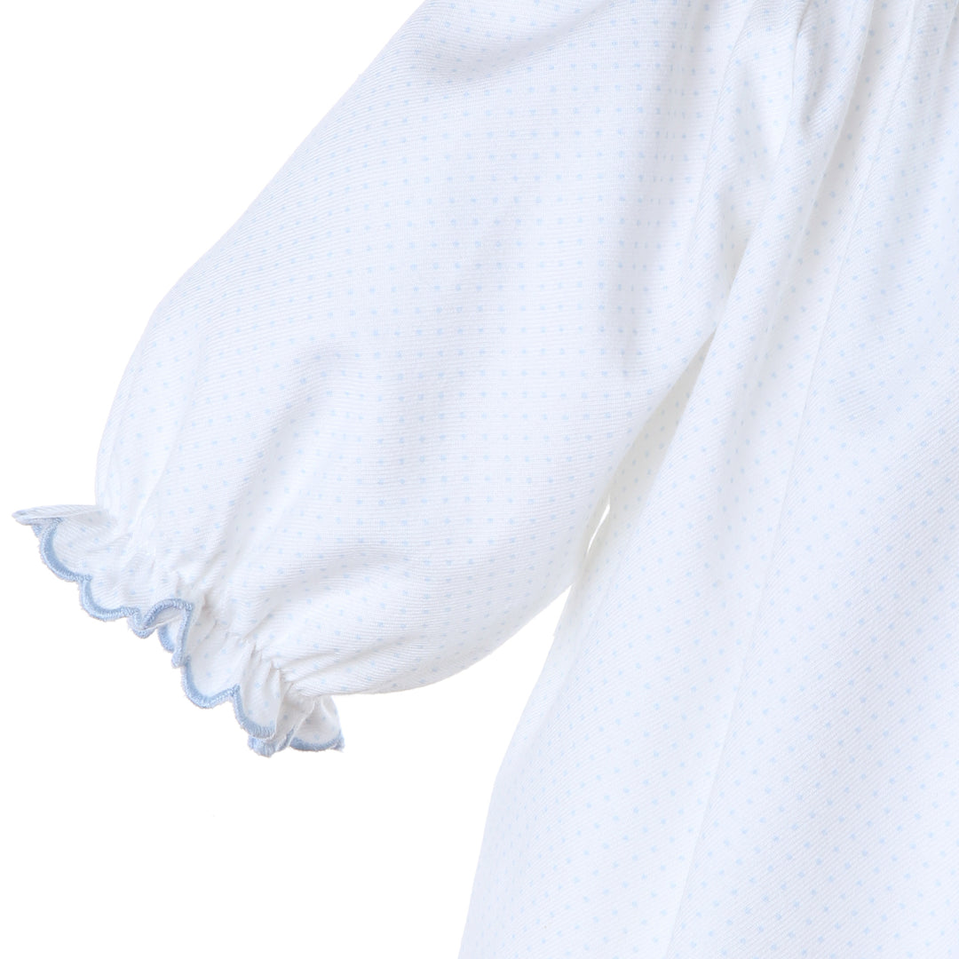 White & Blue Dot Smock Collar Bubble