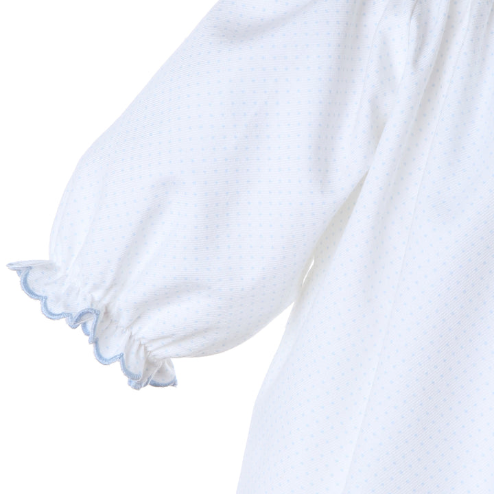 White & Blue Dot Smock Collar Bubble