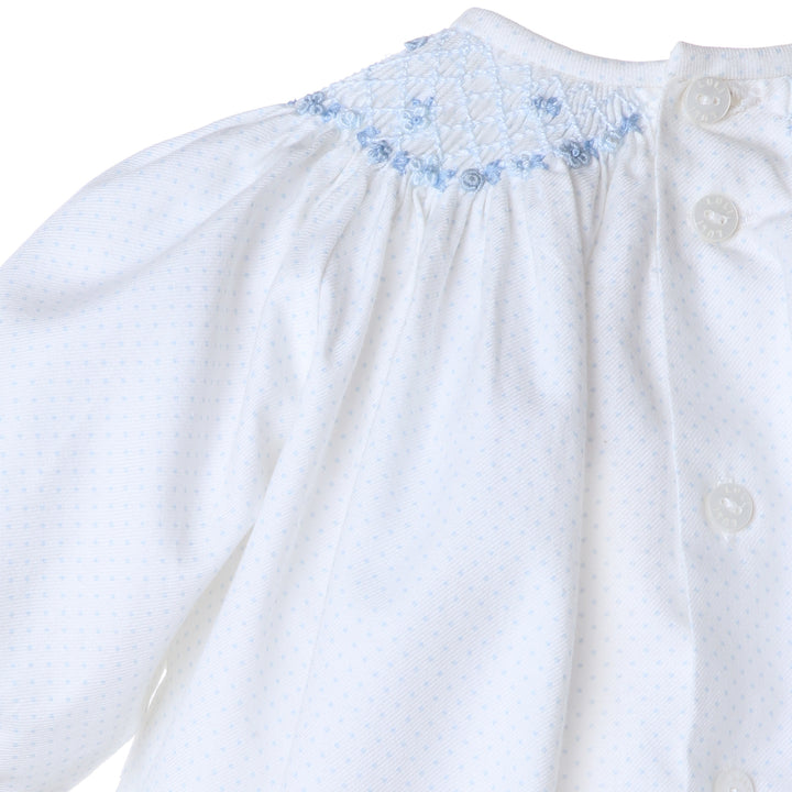 White & Blue Dot Smock Collar Bubble