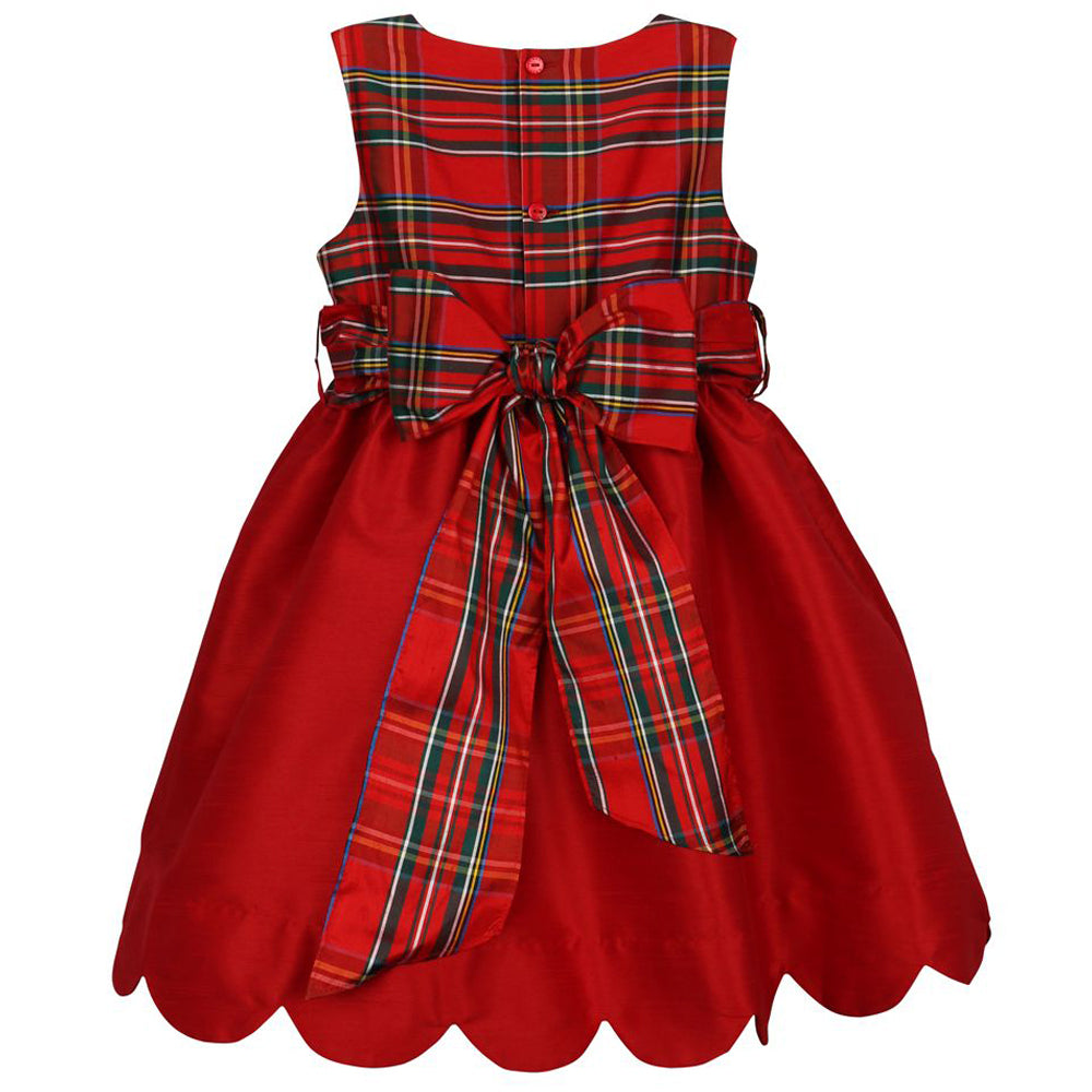 Red Scallop Dress with Plaid Accents