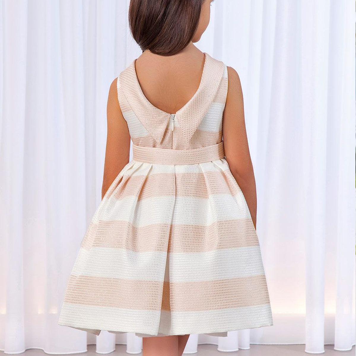 Pink Striped Bow Front V-Back Dress