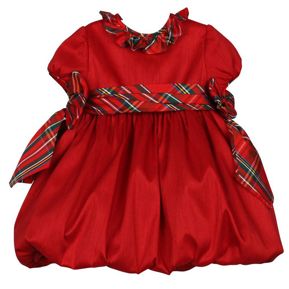 Red Bubble Dress with Plaid Collar 