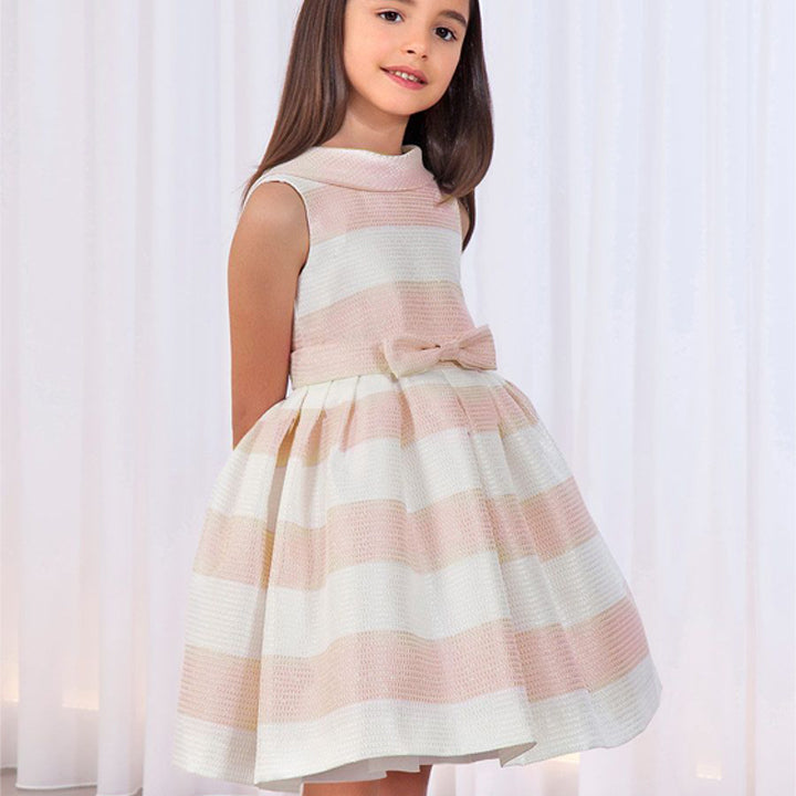 Pink Striped Bow Front V-Back Dress