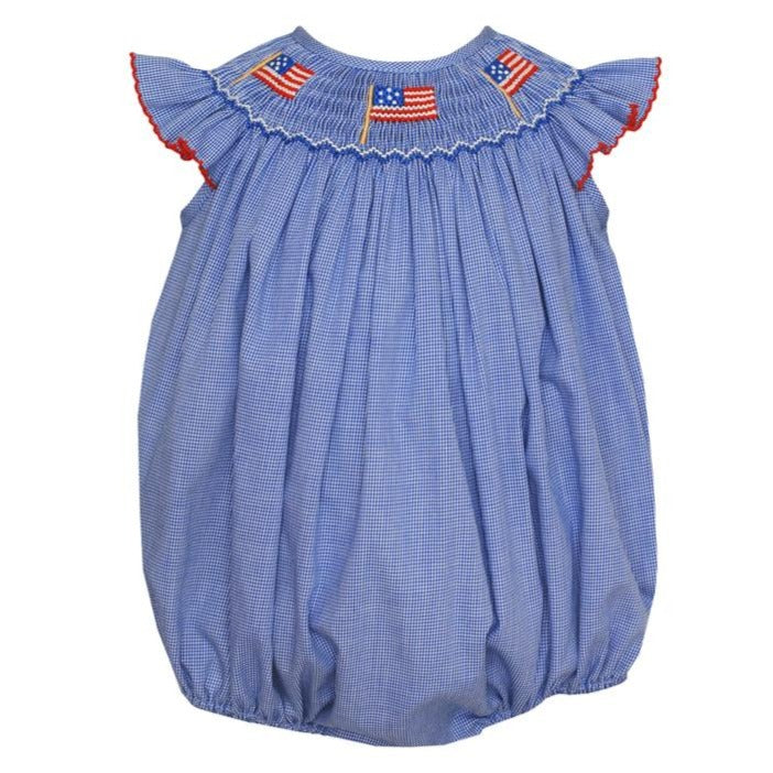 Royal Blue Mini Check w/ Flags Angel Wing Bishop Bubble