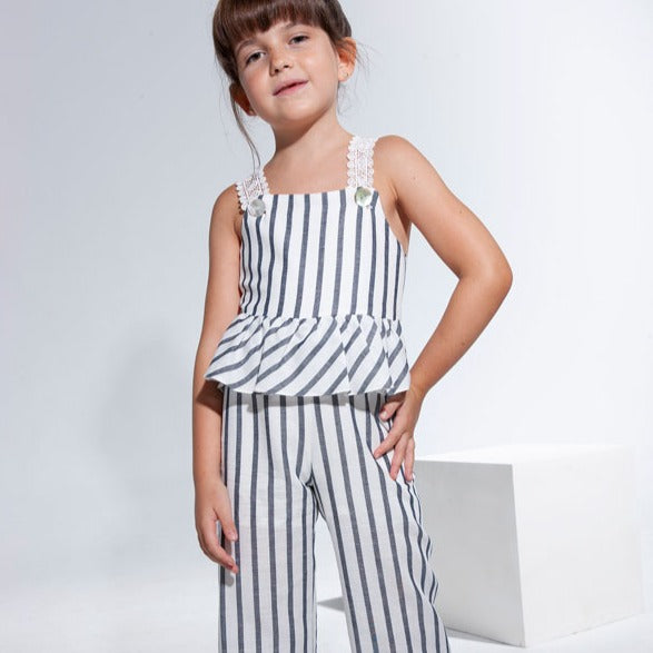 Denim & White Striped Linen Jumpsuit
