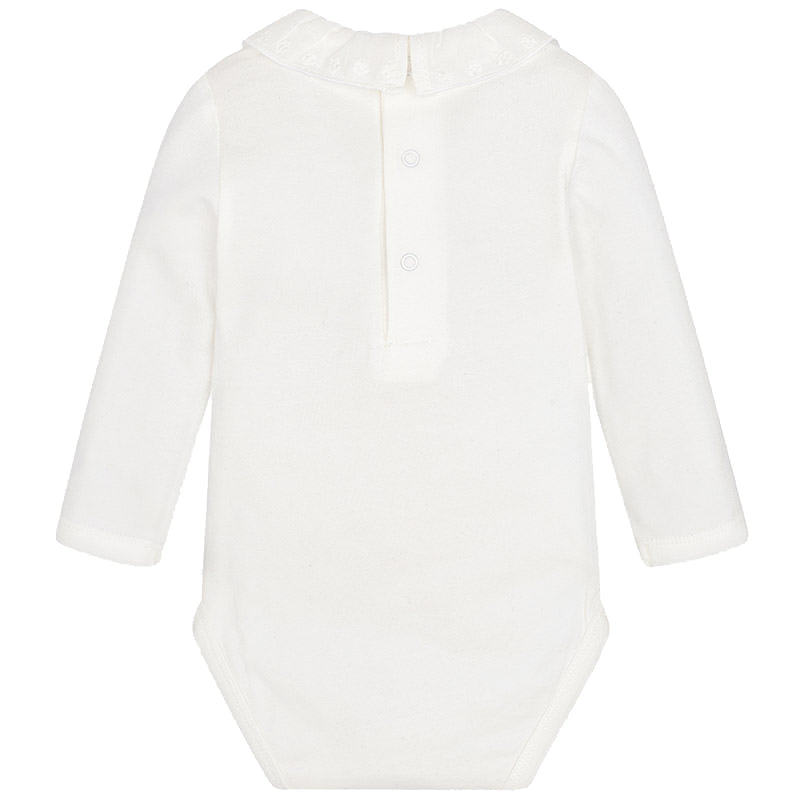 Baby girl exterior onesie with ruffled collar