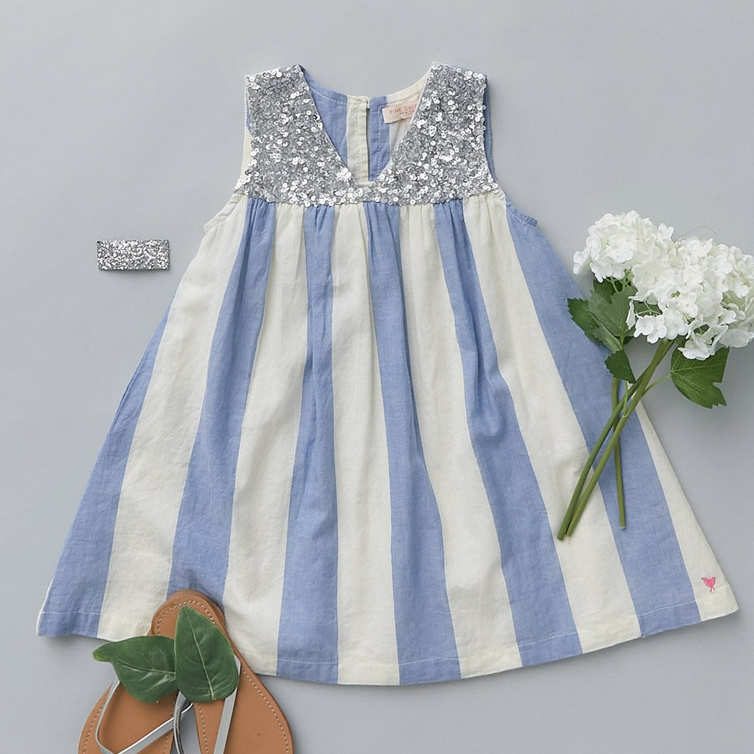 Riviera/Antique White Stripe Courtney Dress