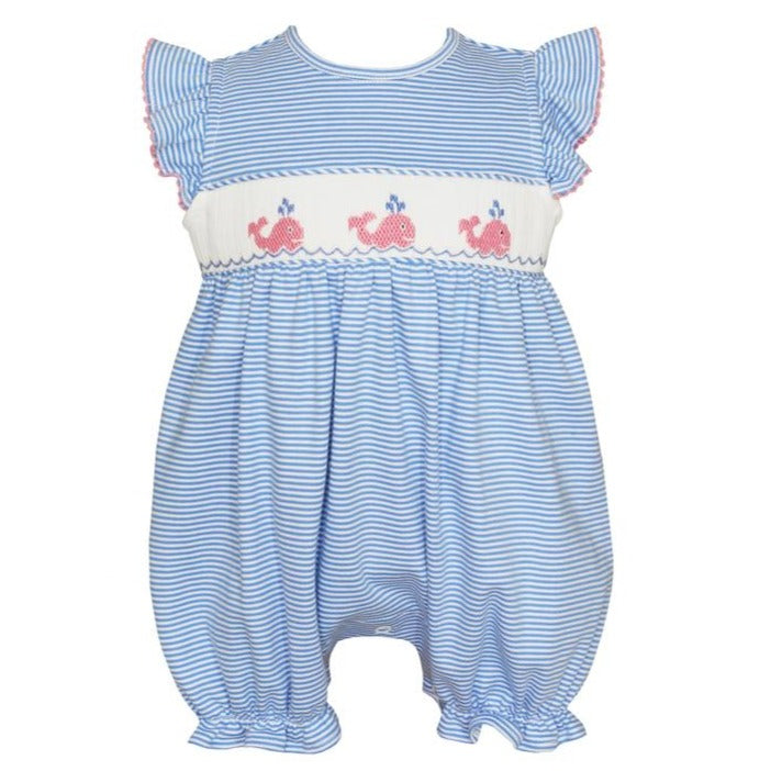 Royal Blue Stripe Whale Bubble w/ Ruffle Sleeves