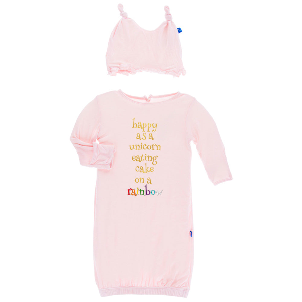 Macaroon Layette Gown & Ruffle Knot Hat Set