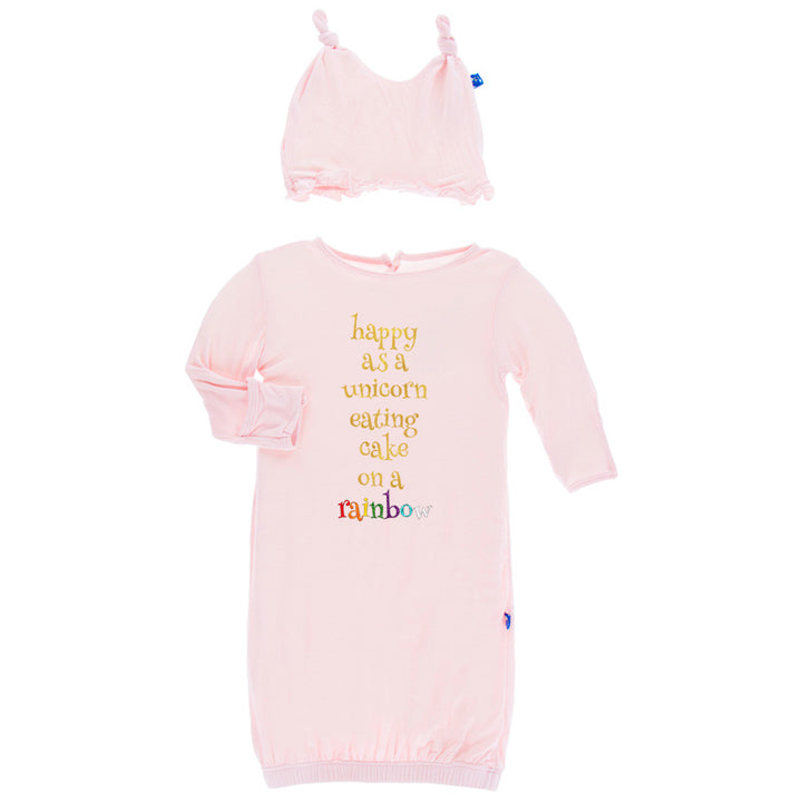 Macaroon Layette Gown & Ruffle Knot Hat Set