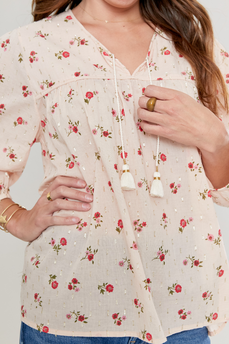 Womens Lurex Wallpaper Floral Jade Top